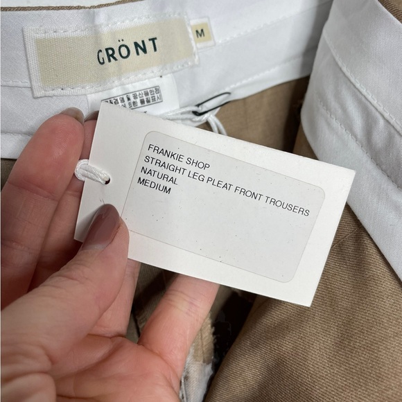 Frankie Shop | NWT Straight Leg Pleat Front Trousers Natural Medium - Picture 7 of 9